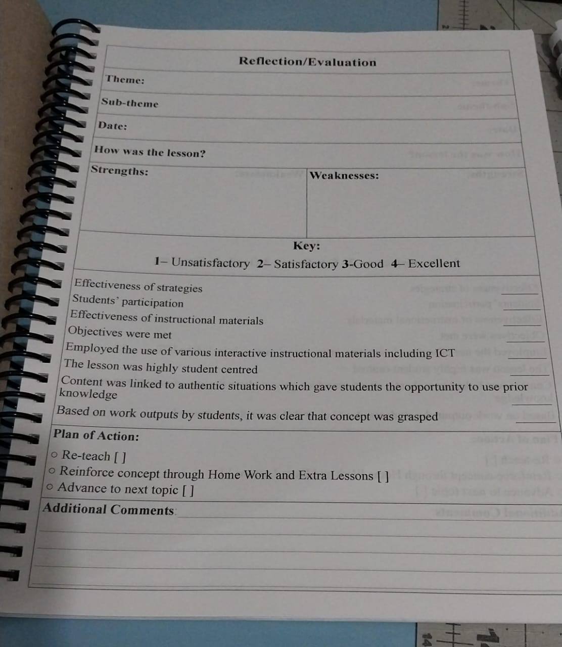 REFLECTION/EVALUATION BOOK