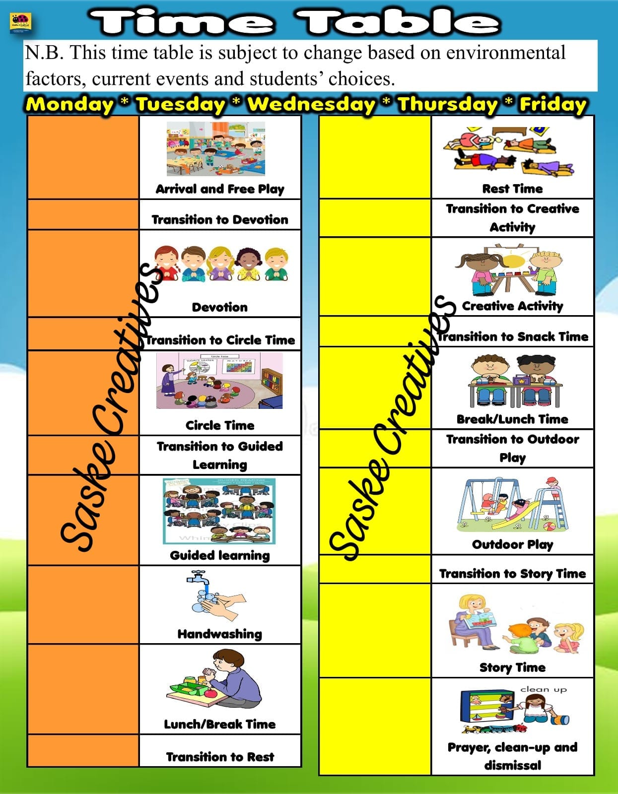 TIME TABLE CHART