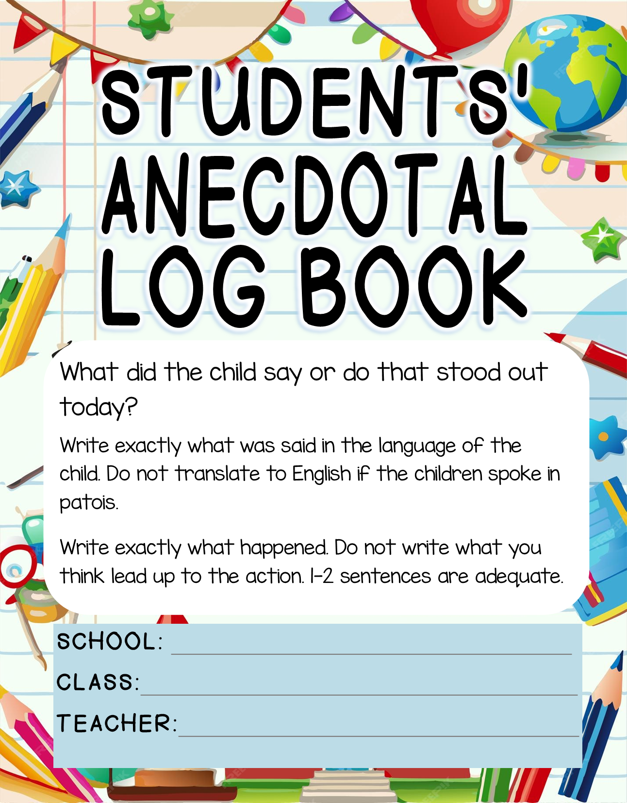 ANECDOTAL LOGBOOK