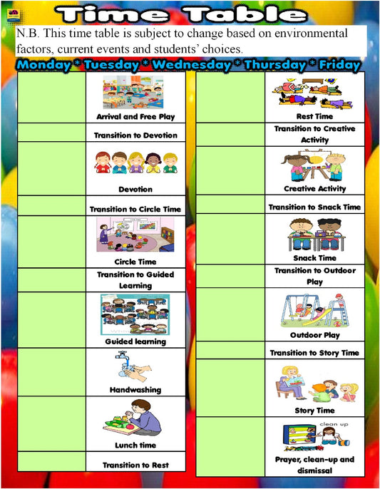 Time Table Chart #1
