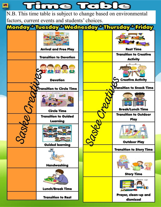 TIME TABLE CHART