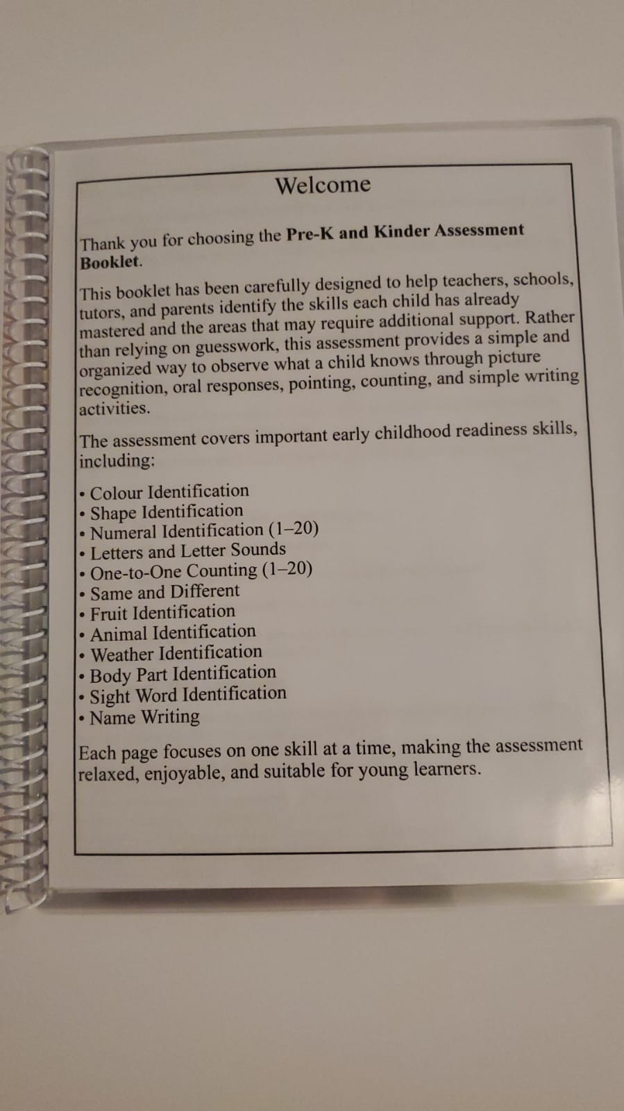 Pre-K and Kinder Assessment Booklet